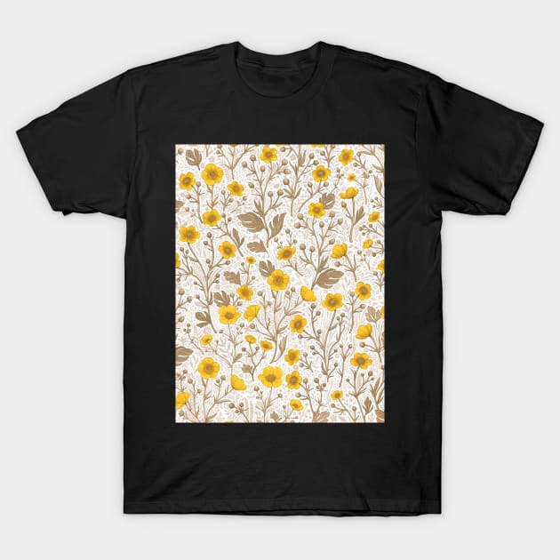 Buttercups, yellow and brown T-Shirt by katerinamk